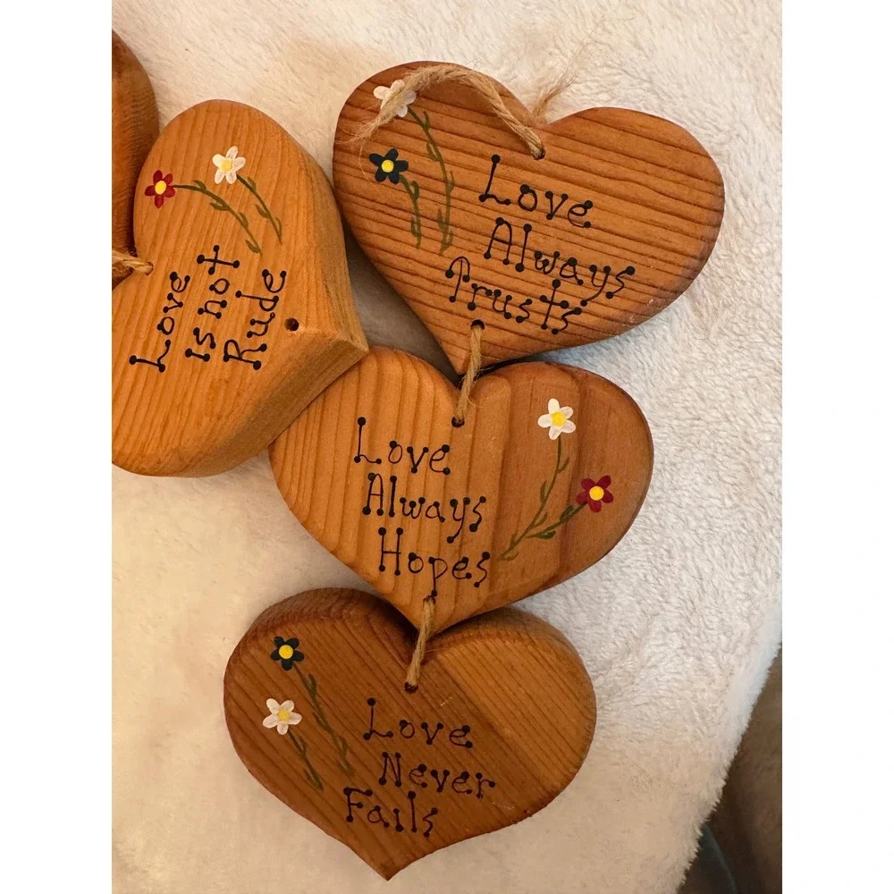 Vntg Wooden Heart Wall Hanging Brown Excellent Scripture Art Cottagecore Bible